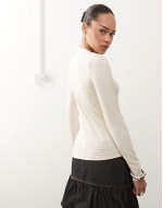 long sve high neck draped top in off white
