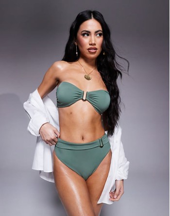 Premium Ella bikini with gold trim in khaki