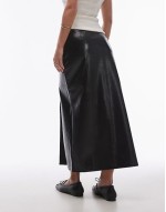 vinyl double split midi skirt in black