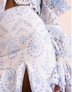 beach co-ord broderie tiered maxi skirt in blue