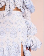 beach co-ord broderie tiered maxi skirt in blue