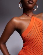 exclusive knitted halterneck open back maxi dress in orange