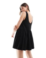 sveless smock mini dress with low back in black