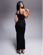 faux  midi dress with draped pencil skirt in black