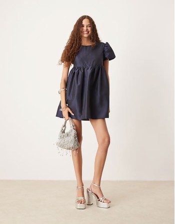jacquard mini dress in midnight navy