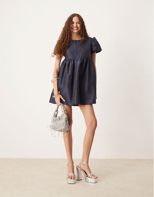 jacquard mini dress in midnight navy