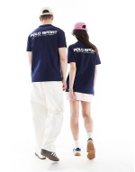 Sport capsule unisex front and back logo print heavyweight t-shirt in navy